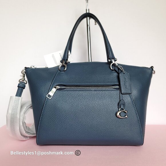 COACH Bella Pebbled Leather Satchel- Denim color🎈Sale $220. ⭐ - Picture 1 of 16